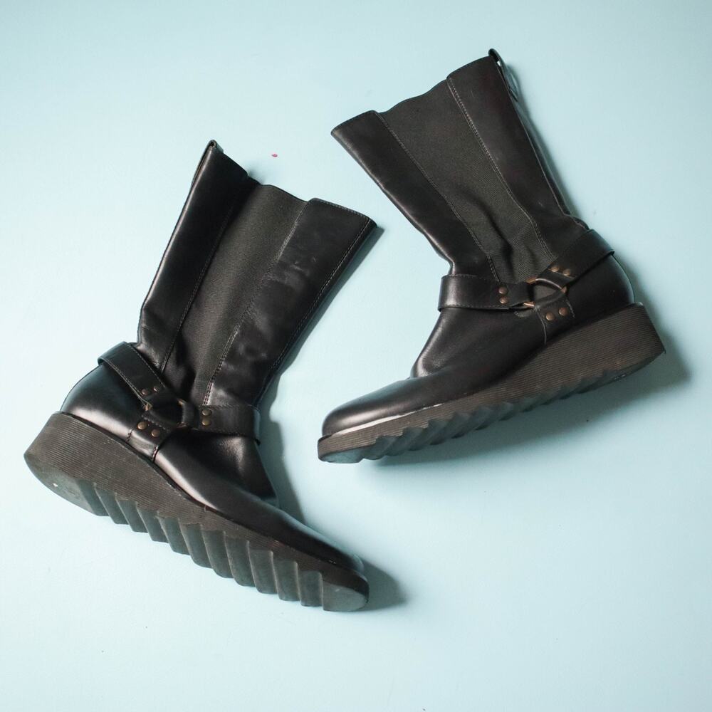 Donald Pliner Y2K Leather Black Moto Biker Boots Womens 9 Emo Goth Vintage